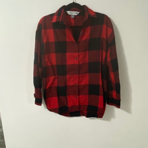 Old Navy Boyfriend Shirt Red Buffalo Plaid SMALL - Picture 5 of 5